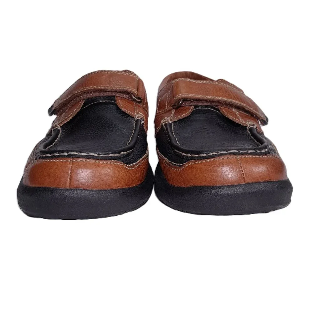 Dr Comfort Mike Boat Shoes Men 14 M Leather Brown Black Hook and Loop 8660